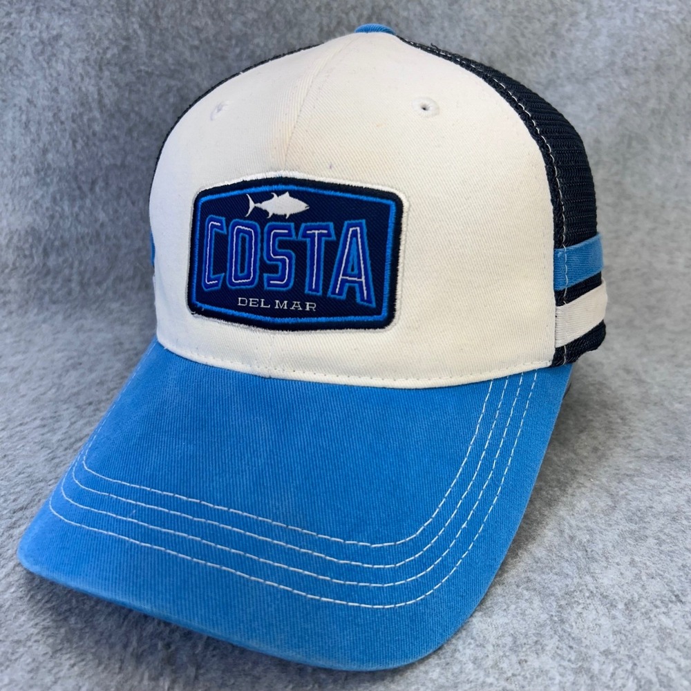 Costa Del Mar Patch Mens Blue White Costa Trucker Hat Mesh Snapback OSFM